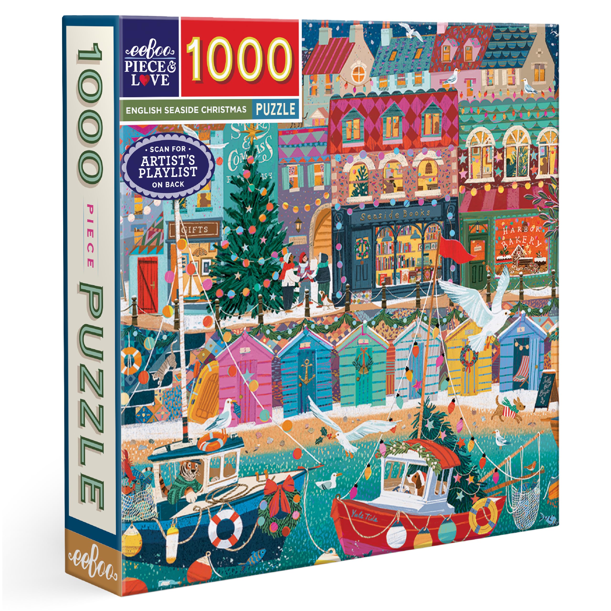 Eeboo - 1000 Piece English Seaside Christmas Jigsaw Puzzle - 23" x 23"