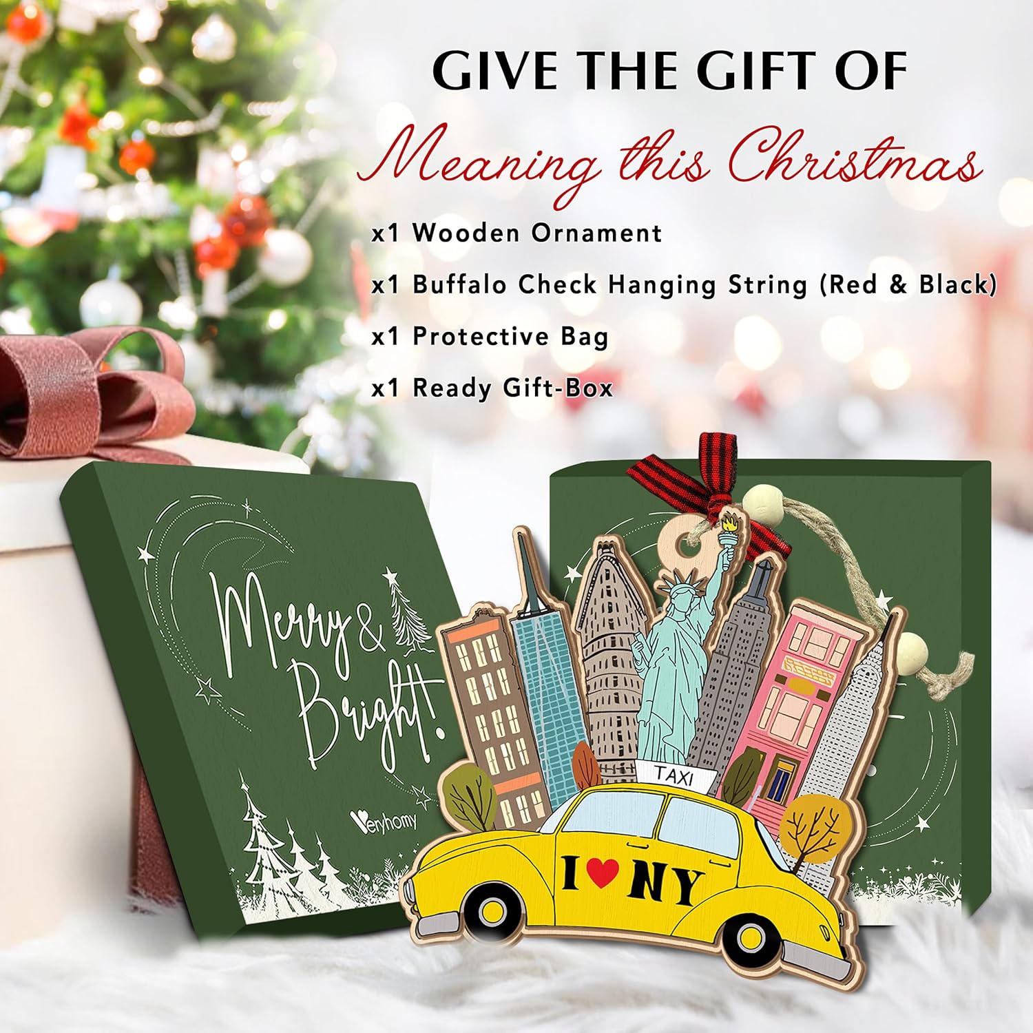 New York Ornament - I Love NY Christmas Ornaments 2025, Travel Gifts for Women Men, 2-Layer Wooden Christmas Tree Decorations - New York Gifts for Travelers Friends, Family, NYC Souvenirs Gift Ideas - Image 3