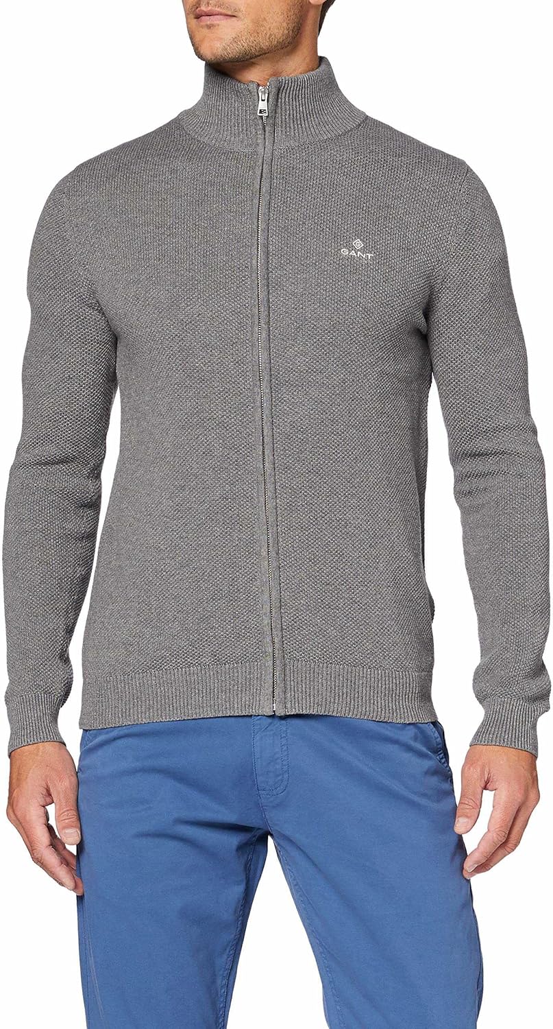 GANT Men's Cotton Pique Cardigan with Zip Sweater