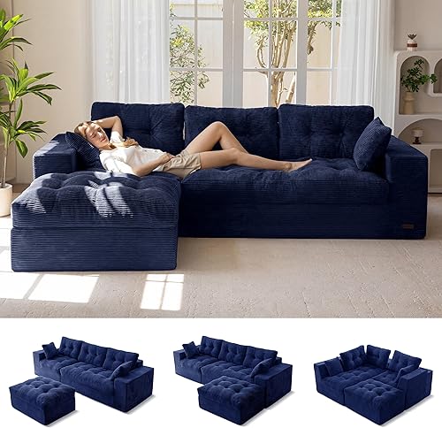 Miniatura 13 de MAXYOYO Sofá seccional modular en forma de L de 104", con reposapiés, sofá Cloud sin huesos con almohadones en capas, sofá tapizado en una caja,