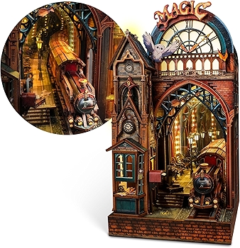 The FUNPOLA Magic Station Book Nook: Illuminated 3D Wooden Puzzle for Shelves