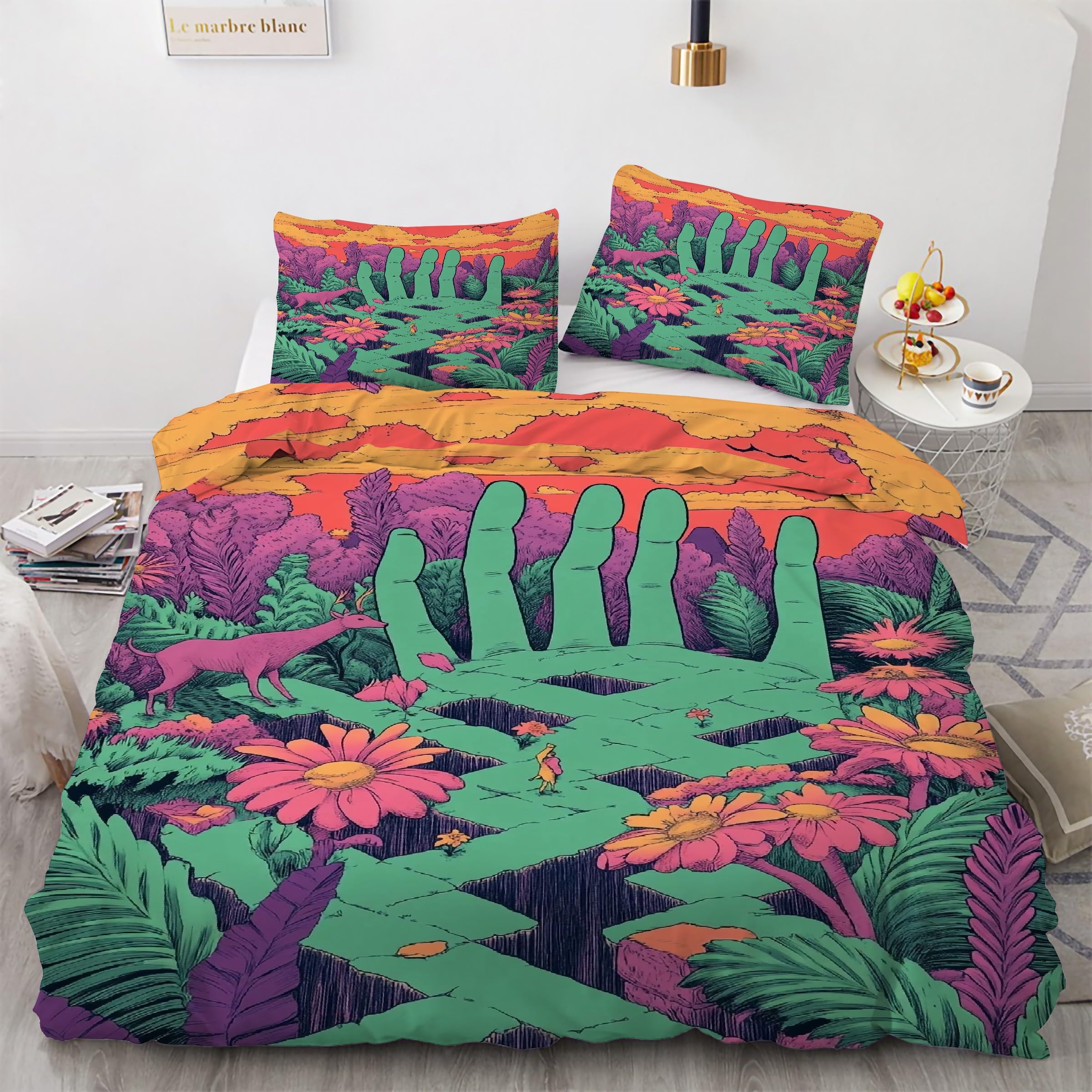 Parure de lit palmier abstrait avec housse de couette 160x200 et taies