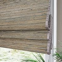 Vista 11 de Yin Yang Persianas romanas de bambú opacas sin cables, elegantes persianas romanas de madera tejida natural con cenefa de 6 pulgadas de alto