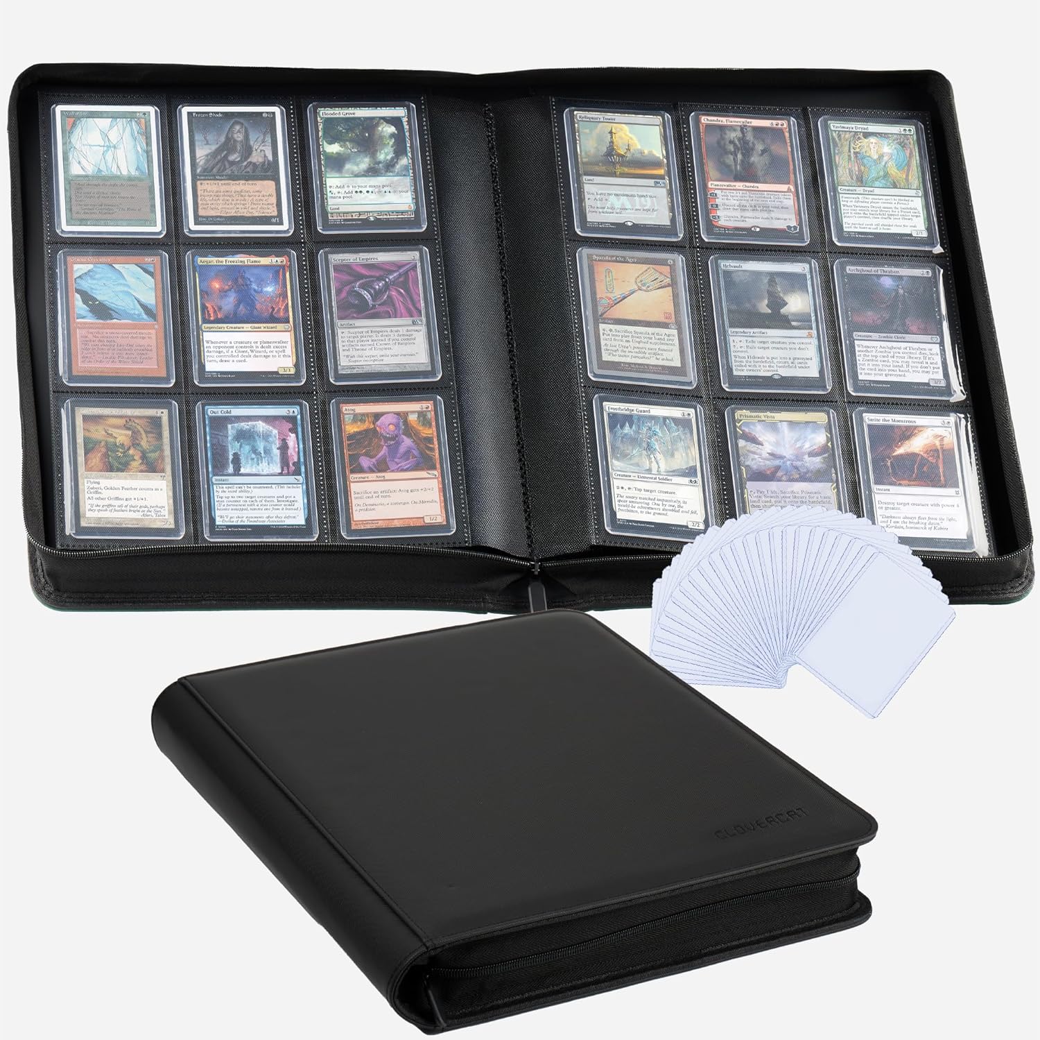 9-Pocket Toploader Binder Clovecat Premium Card Book Holds 252 Trading Card with 20 Removable Top-loader Sleeves PU Card