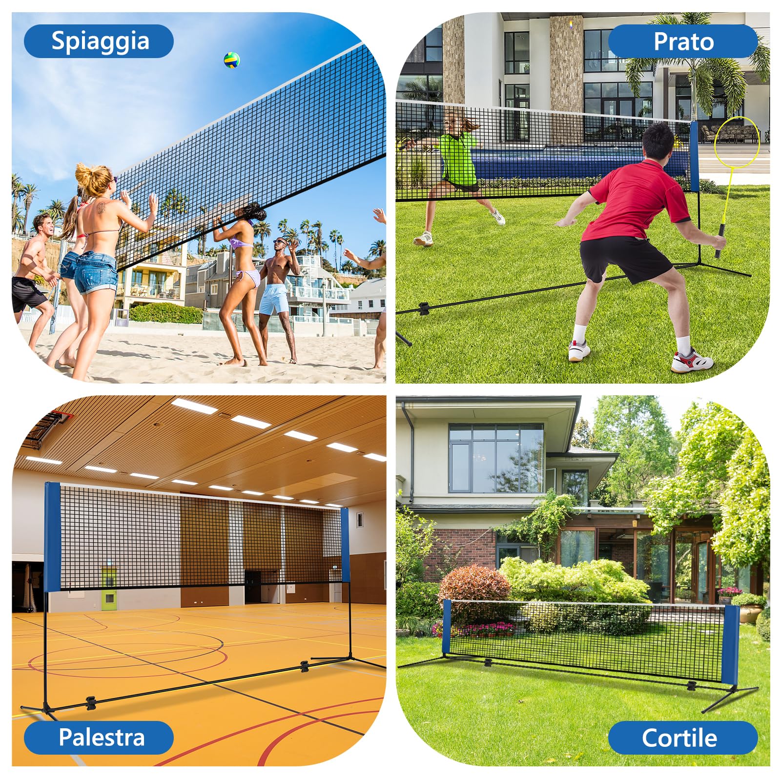 GYMAX Rete da Badminton Portatile, Rete da Tennis Regolabile in Altezza con Pali, Set da Pickleball con Borsa e 2 Volani, Rete Sportiva Facile da Montare, Set da Volley per Interni ed Esterni