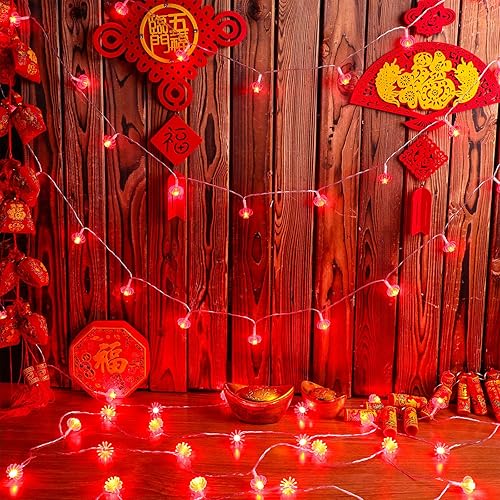 Miniatura 4 de Mudder Guirnalda de 80 linternas LED rojas colgantes de 33 pies, luces de Año Nuevo chino, funciona con pilas, decoración de hadas para festivales