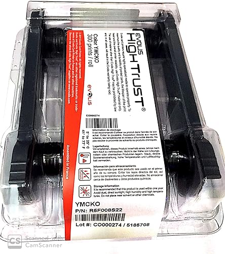 Evolis Consumibles R5F008AAA, cinta de color YMCKO, compatible con primacía, 300 impresiones, 1 rollo