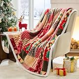 Christmas Throw Blanket, Christmas Decorations Gifts for Women, Sherpa Flannel Fleece Winter Holiday Blanket, Fluffy Cozy Soft Christams Throws for Couch Sofa Bed, ChristamsRhombus, 50" X 60"