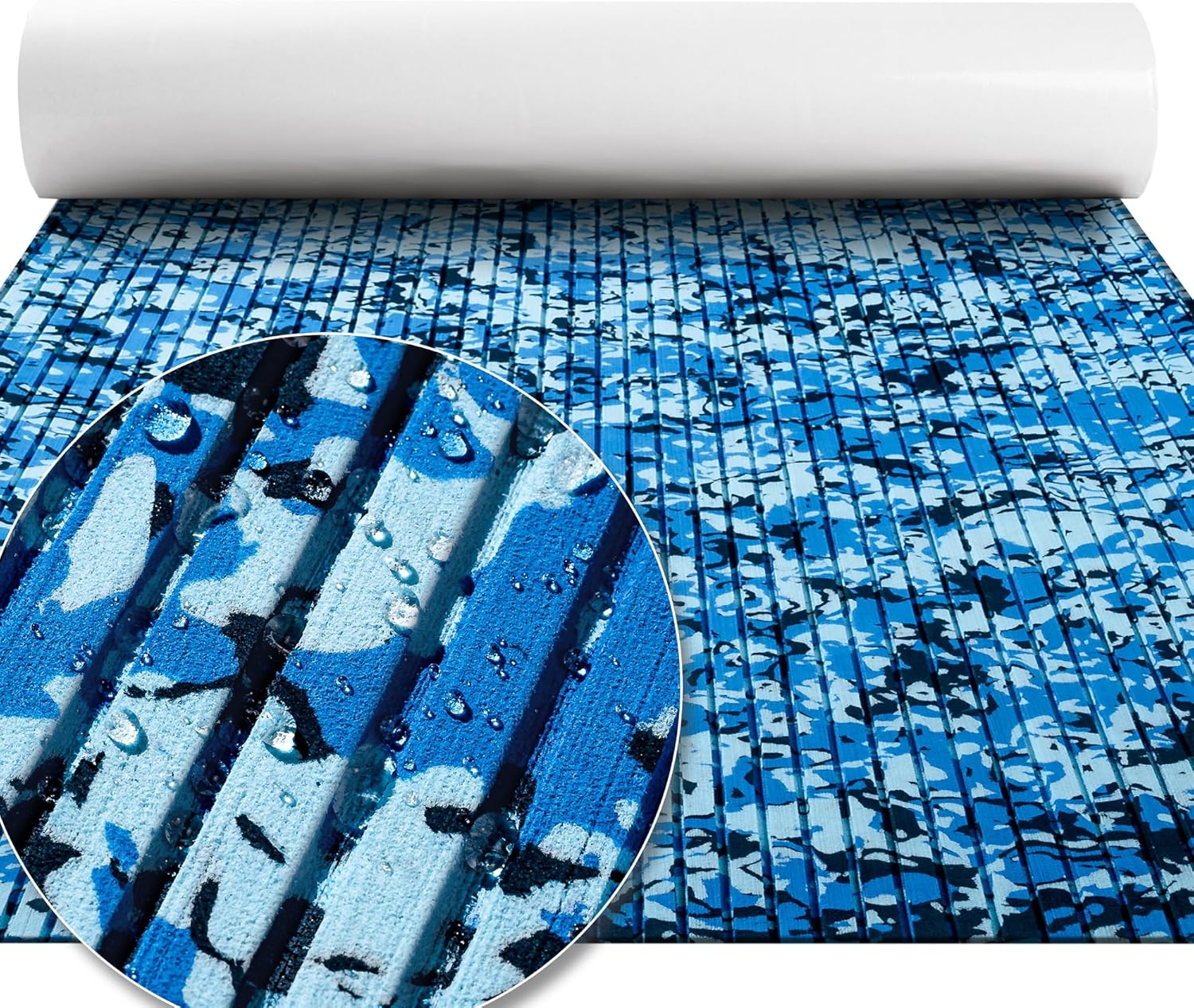 FOCEAN Boat Flooring EVA Foam Boat Decking Marine Flooring Camo Brushed Non-Slip Self-Adhesive Marine Mats for Boats Yacht Kayak RV Swimming Pool 94.5" x47.2"/ 23.6"/15.7" Ocean Camo 94.5" x 23.6"