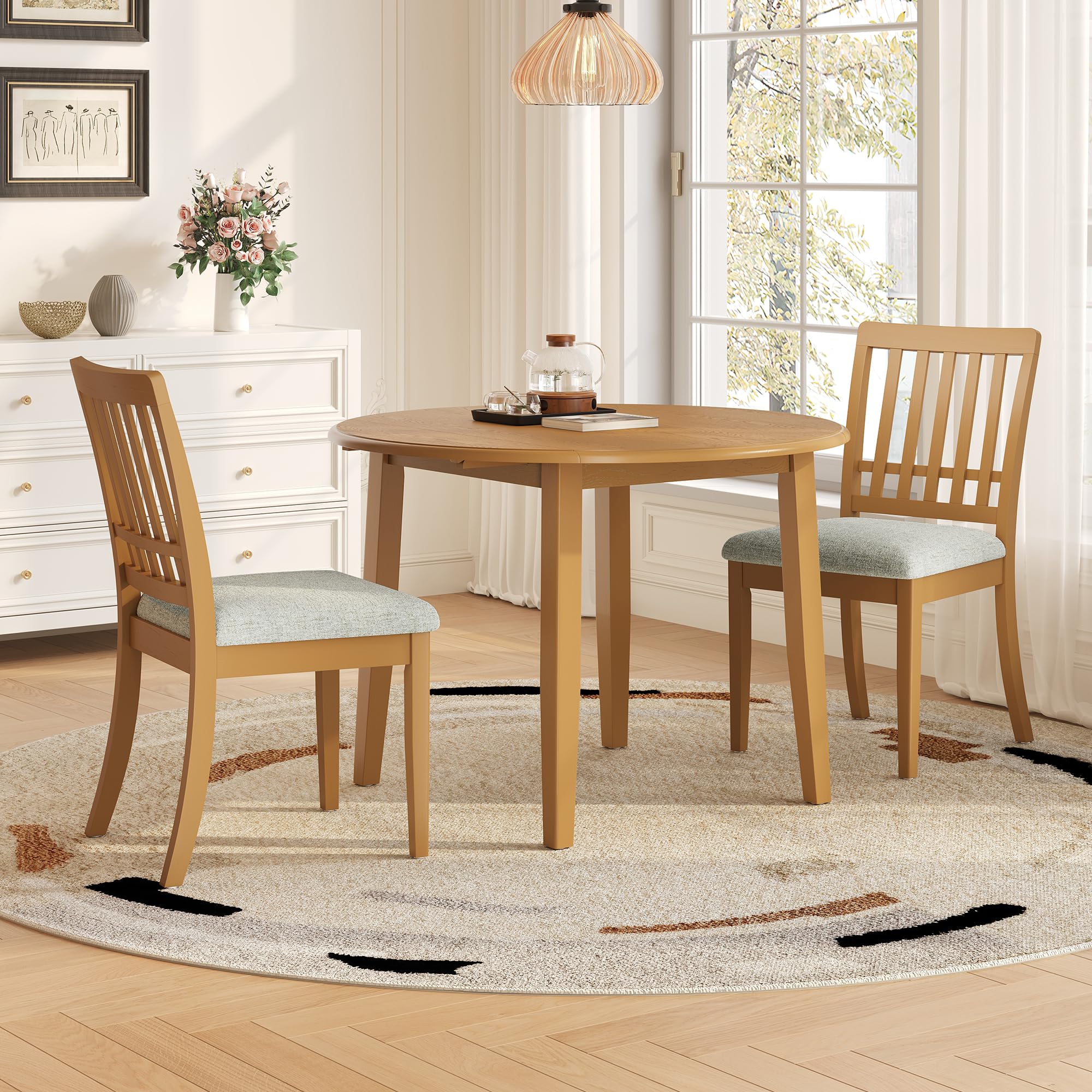 Photo 1 of ***ONLY HAS CHAIRS ***Merax 3-Piece Round Drop-Leaf Dining Set, Light Brown