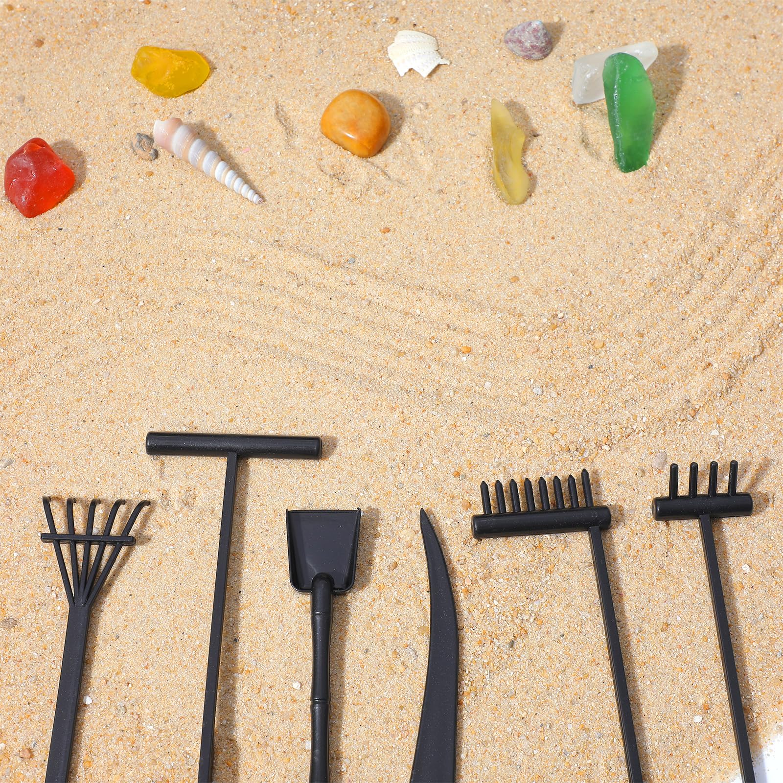 Mabor Lot de 6 mini râteaux de jardin zen, accessoires de jardin zen, outils miniatures de table pour décoration de jardin, noir