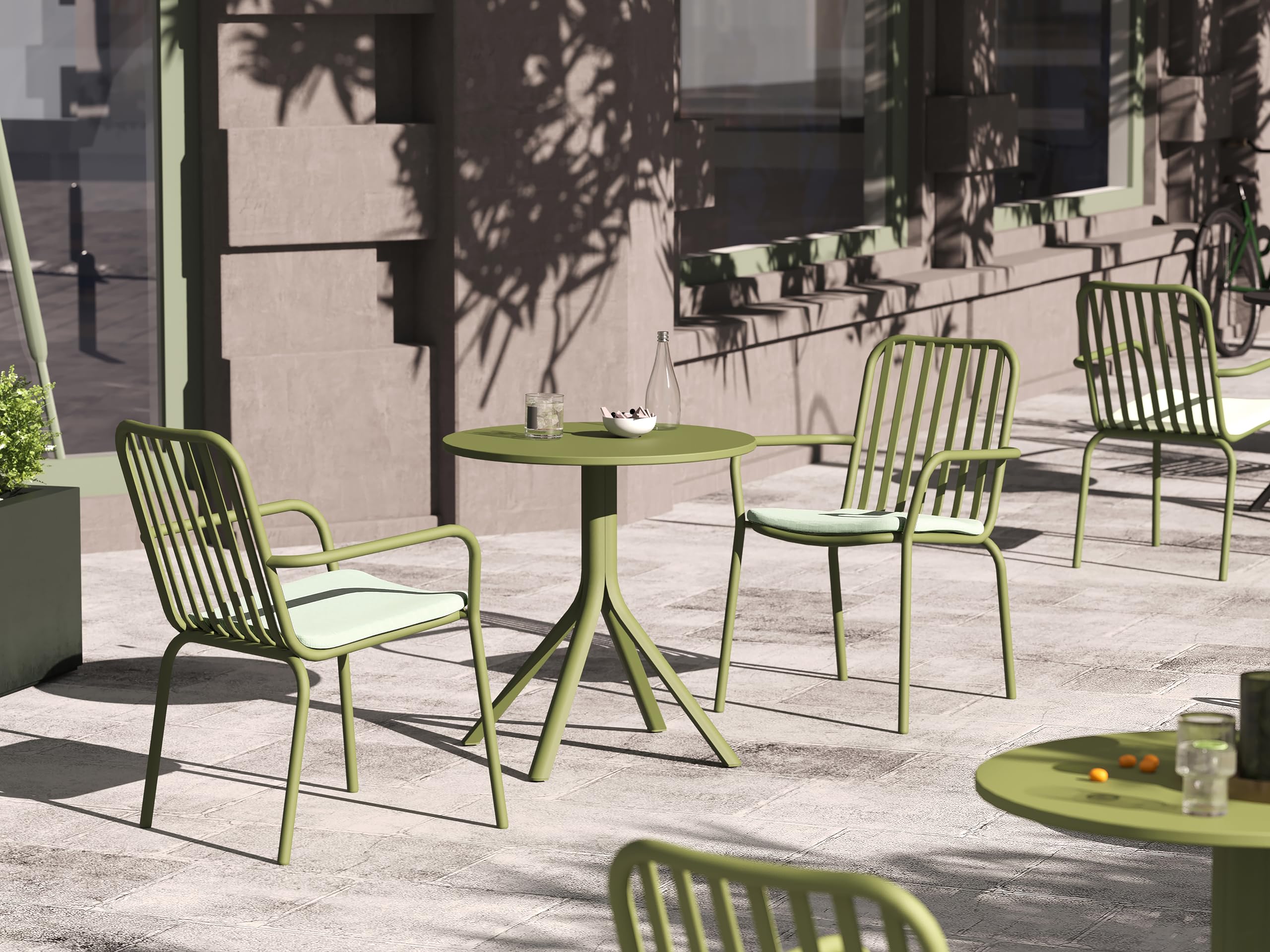 METRO Professional Tavolo da Esterno Soto, Alluminio, Ø 70 x 72 cm, Tavolino da Bar Rotondo, Verde Oliva