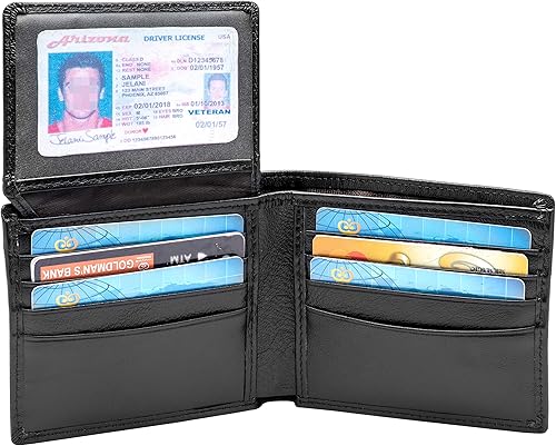 Miniatura 2 de POKOFO Cartera plegable de cuero genuino con bloqueo RFID para hombres con cremallera y 2 ventanas de identificación