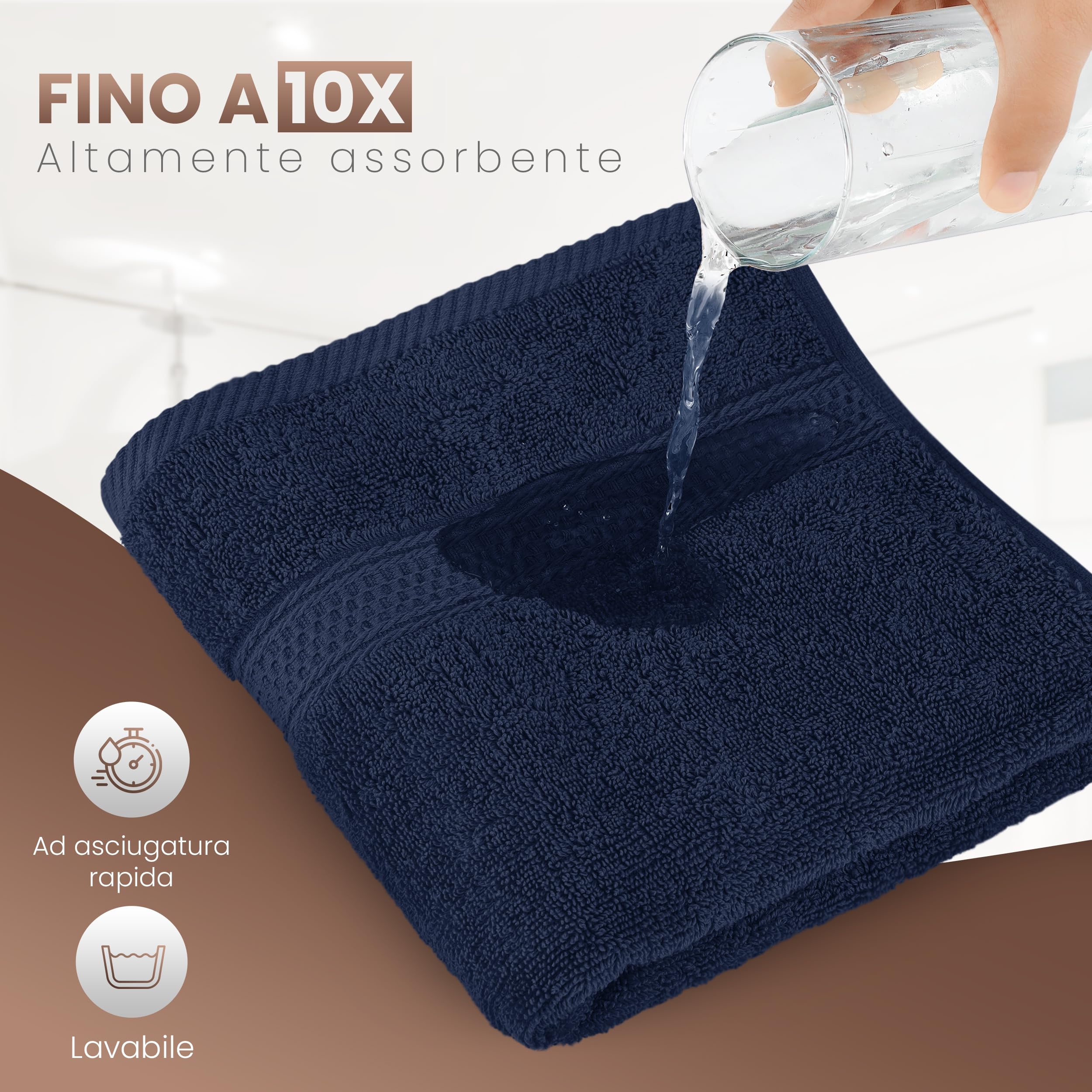 Utopia Towels - Set di 6 (50 x 100 cm), Asciugamani Mani, Asciugamani Per Le Mani, Altamente Assorbenti Con Gancio, 100% Cotone (Blue Marino)