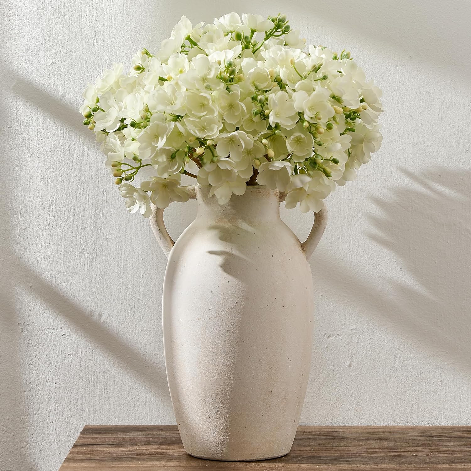 PORCER Ceramic Vase, 9.84 Inch Terracotta Vase with Handles, Boho Decor Decorative Vase, Rustic Vase for Home Decor, Farmhouse, Living Room, Table - Beige