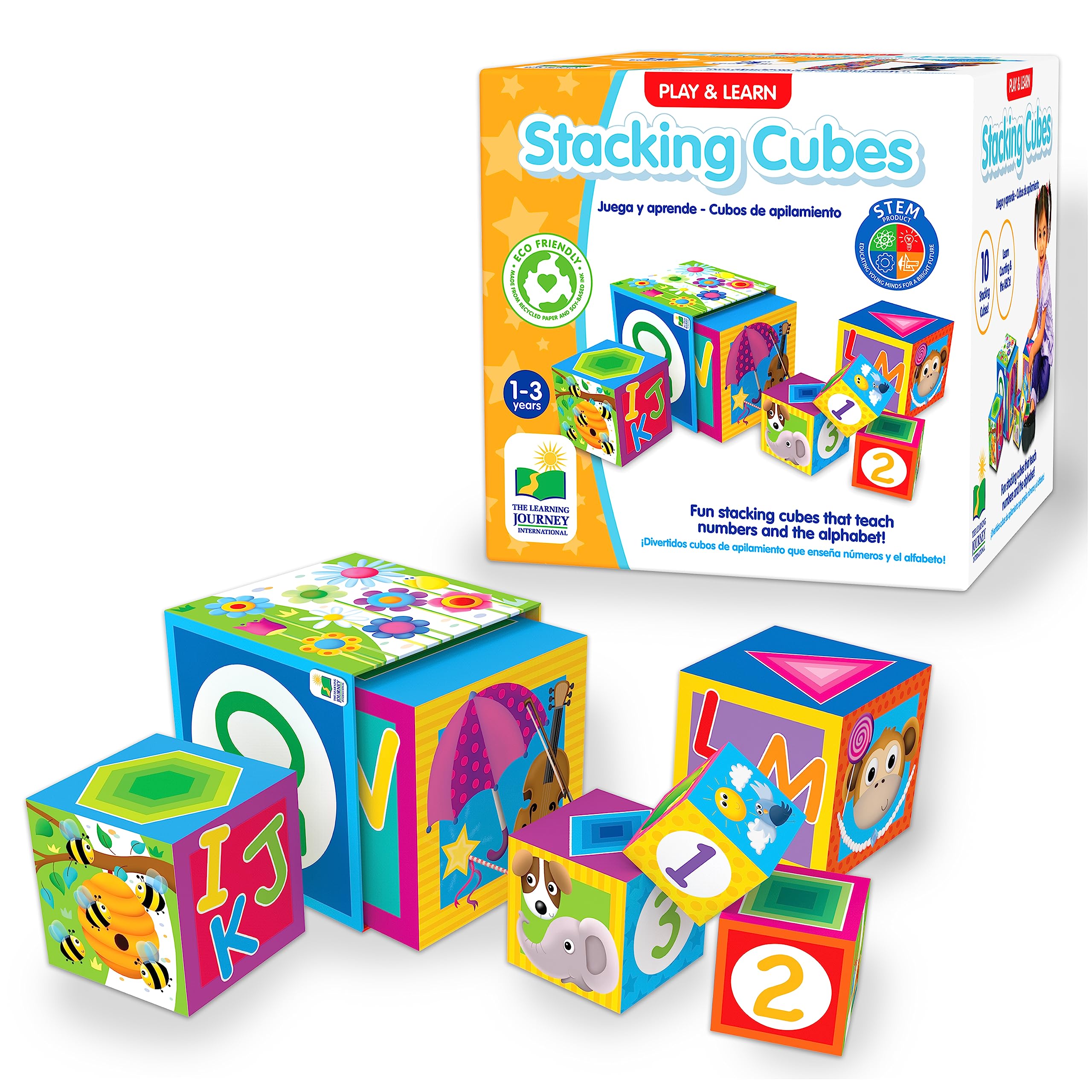 Learning Journey International LLC Play & Learn - Stacking Cubes - STEM Toddler Toys & Gifts for Boys & Girls Ages 12 Months and Up - Mind Building Developmental Learning Toy, Multi (100257)