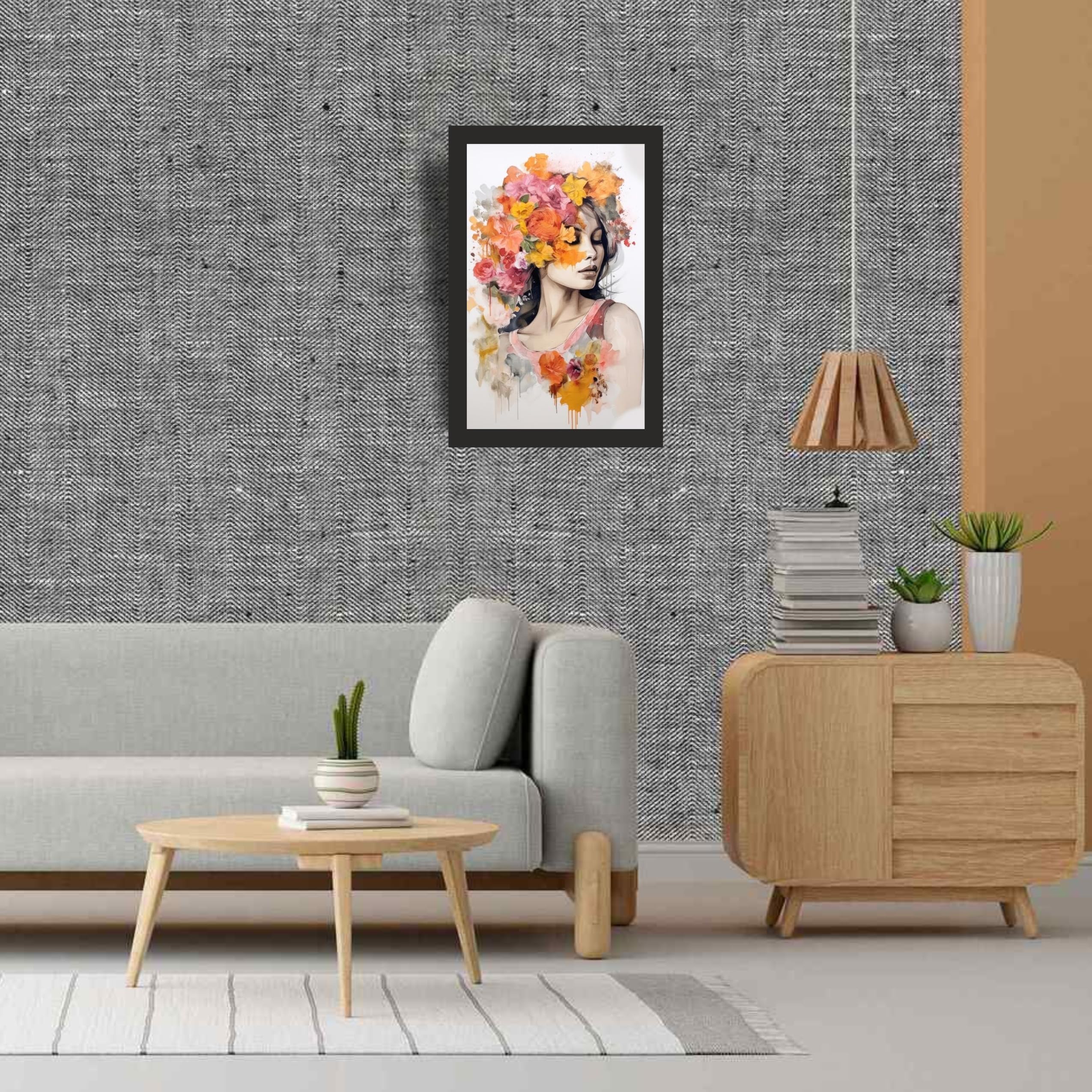 Watercolor Floral Woman Wall Art Frame 12x18 Inch