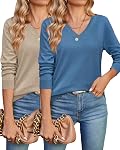 Arach&Cloz 2 Pack Womens Sweater Fall Trendy 2025 Lightweight Soft V Neck Long Sleeve Casual Shirt Tops Winter Clothes