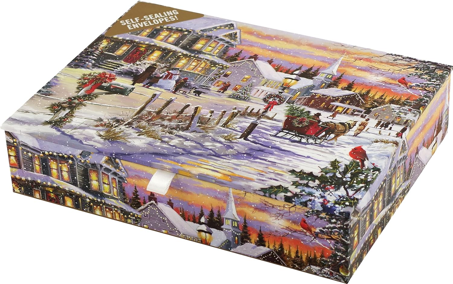 PETER PAUPER PRESS Village Sleigh Ride Deluxe Boxed Holiday Cards (20 cards, 21 self-sealing envelopes) - Image 4