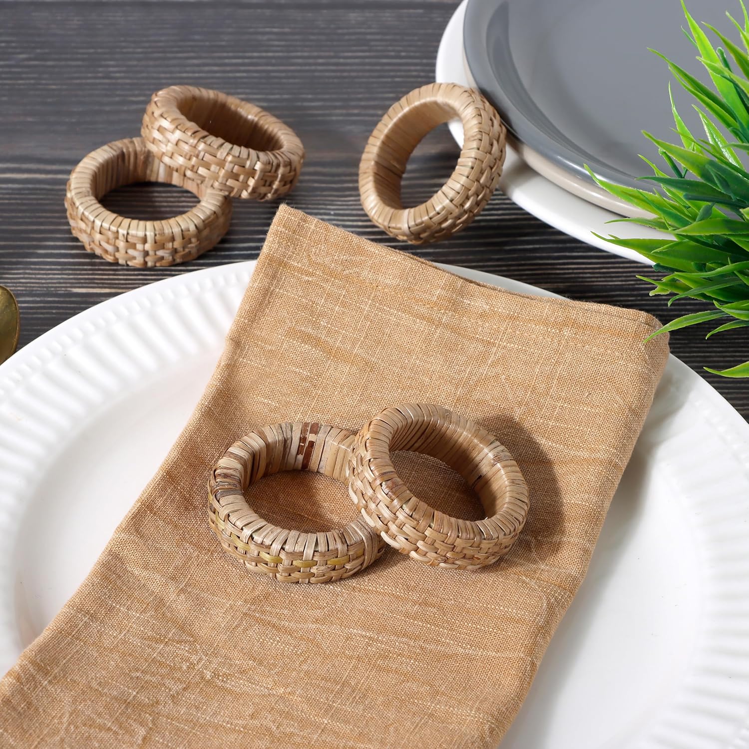 ALPHA Living HOME Decorative Napkin Rings Set of 12 - Handmade Rattan Napkin Holders - Cane Serviette Rings for Table Decor - Bulk Pack for Parties, Weddings, Dinners, Family Gatherings (Natural)