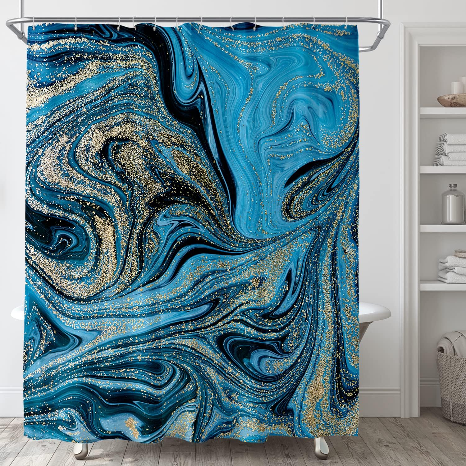 Art Marble Durable Mildew Resistant Shower Curtain for Bathroom with 12