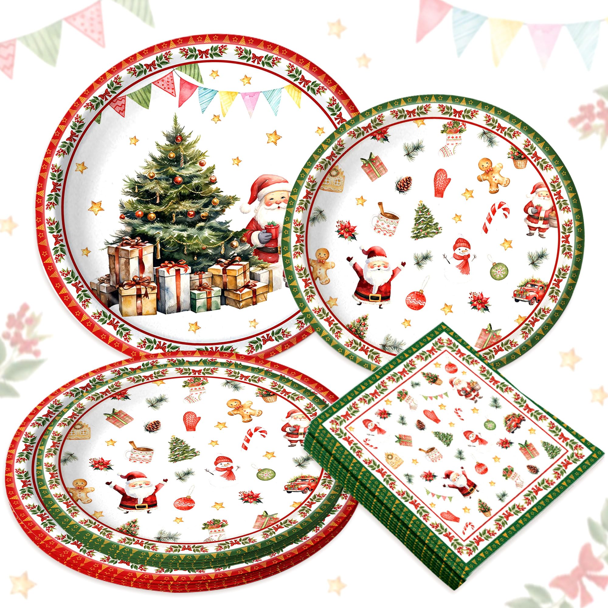 BACH AND BOOZY Christmas Party Paper Plates Xmas Snowflake Disposable Merry Christmas Tableware Decoration Red Xmas Tree Paper Dishes for Party Supplies Serve 20
