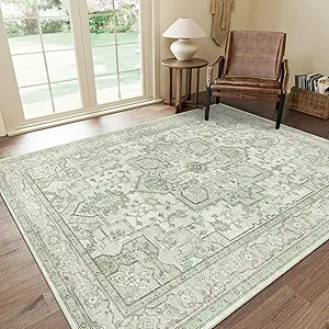 GENIMO 9x12 Runner Rugs for Hallway, Machine Washable Non Slip Vintage Rugs, Low Pile Lightweight Soft Print Rug for Enrtyway, Corridor, Home Office, Kitchen, Oat Light