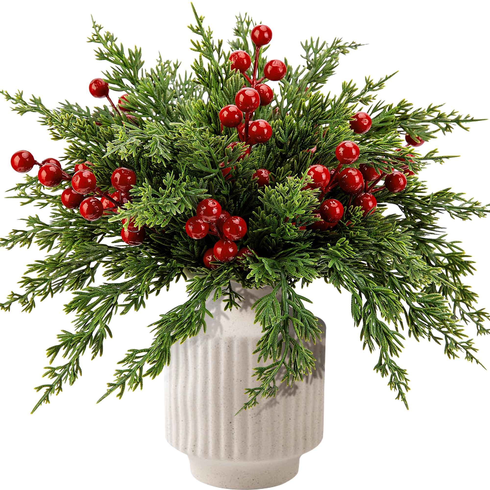 Branches de pin artificielles de Noël Watayo : lot de 60 tiges avec baies rouges de 26,7 cm
