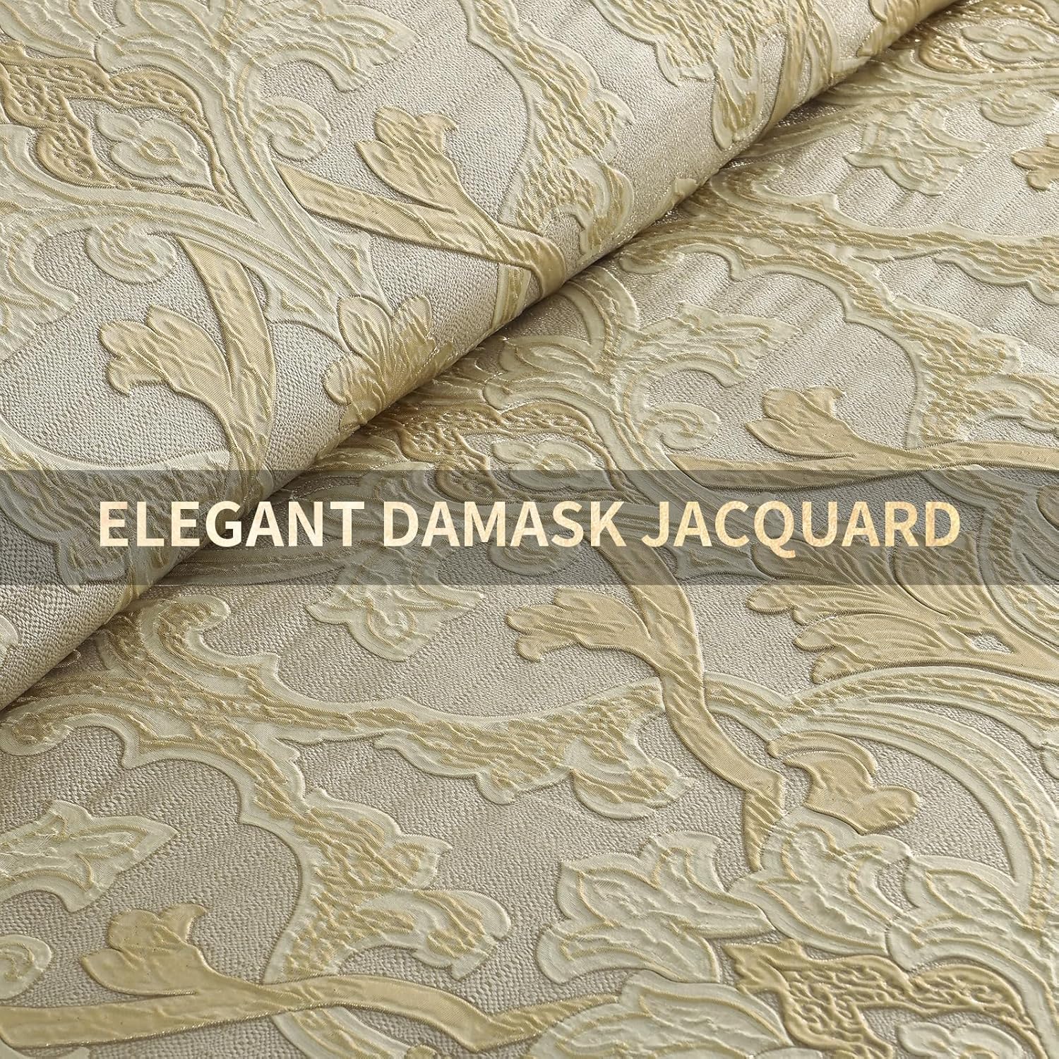 Bedduvit Luxury 7 Piece Bed in Bag, Vintage Damask Jacquard Thick Queen Comforter Set, Luxurious Genuine Patchwork Design All Season Bedding Set with Bed Skirt, Decor Pillows, Shams, Gold/Beige/Cream