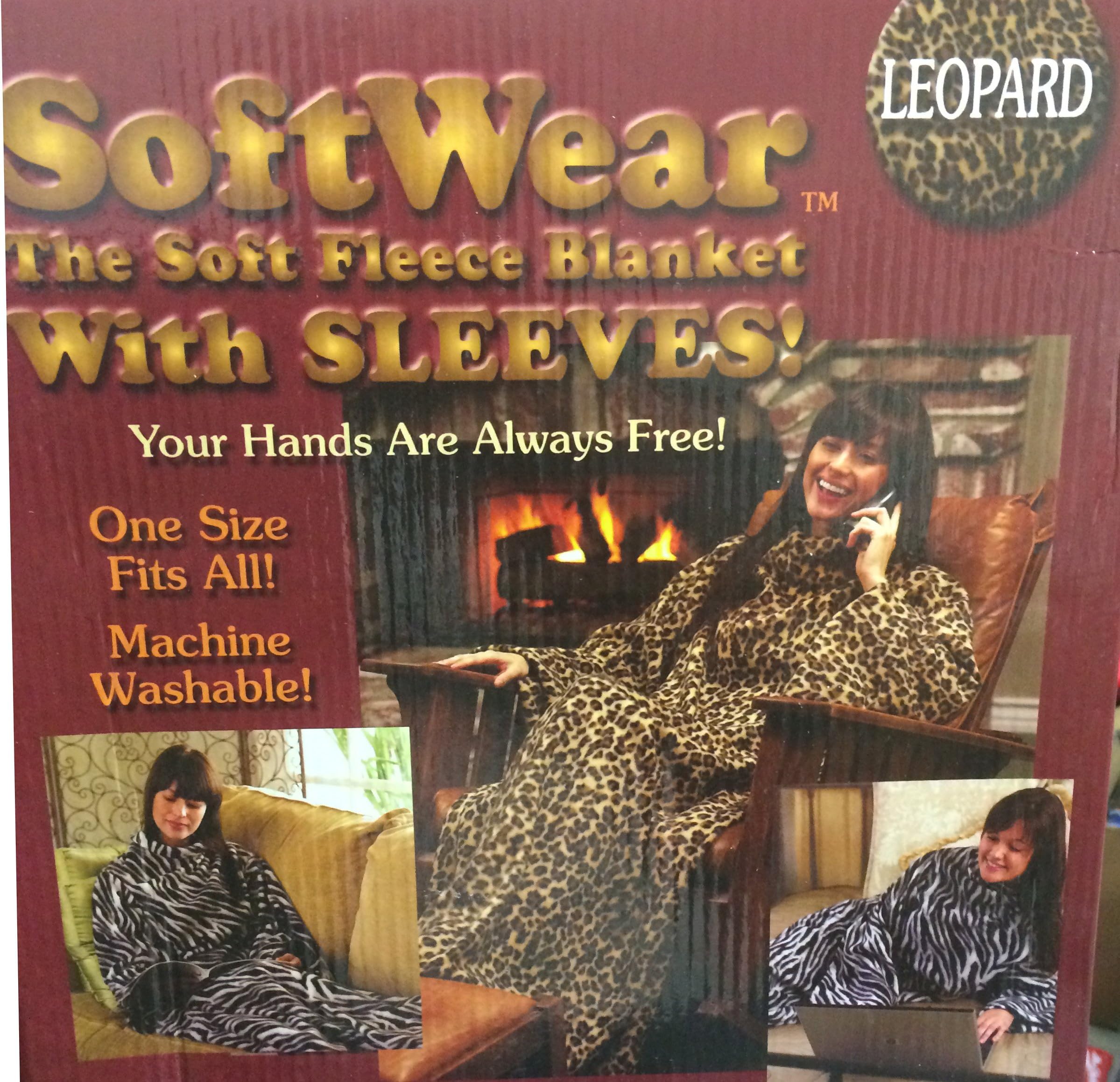 Leopard Adult Softwear Blanket with Sleeves Microfiber Fleece Blanket 87299 One Size Fits All 54" X 71"
