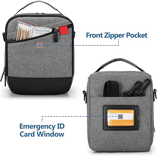 Miniatura 4 de CURMIO Bolsa de suministros para diabéticos para bolígrafos de insulina, medidor de glucosa, medicamentos, estuche de viaje con bolsas desmontables