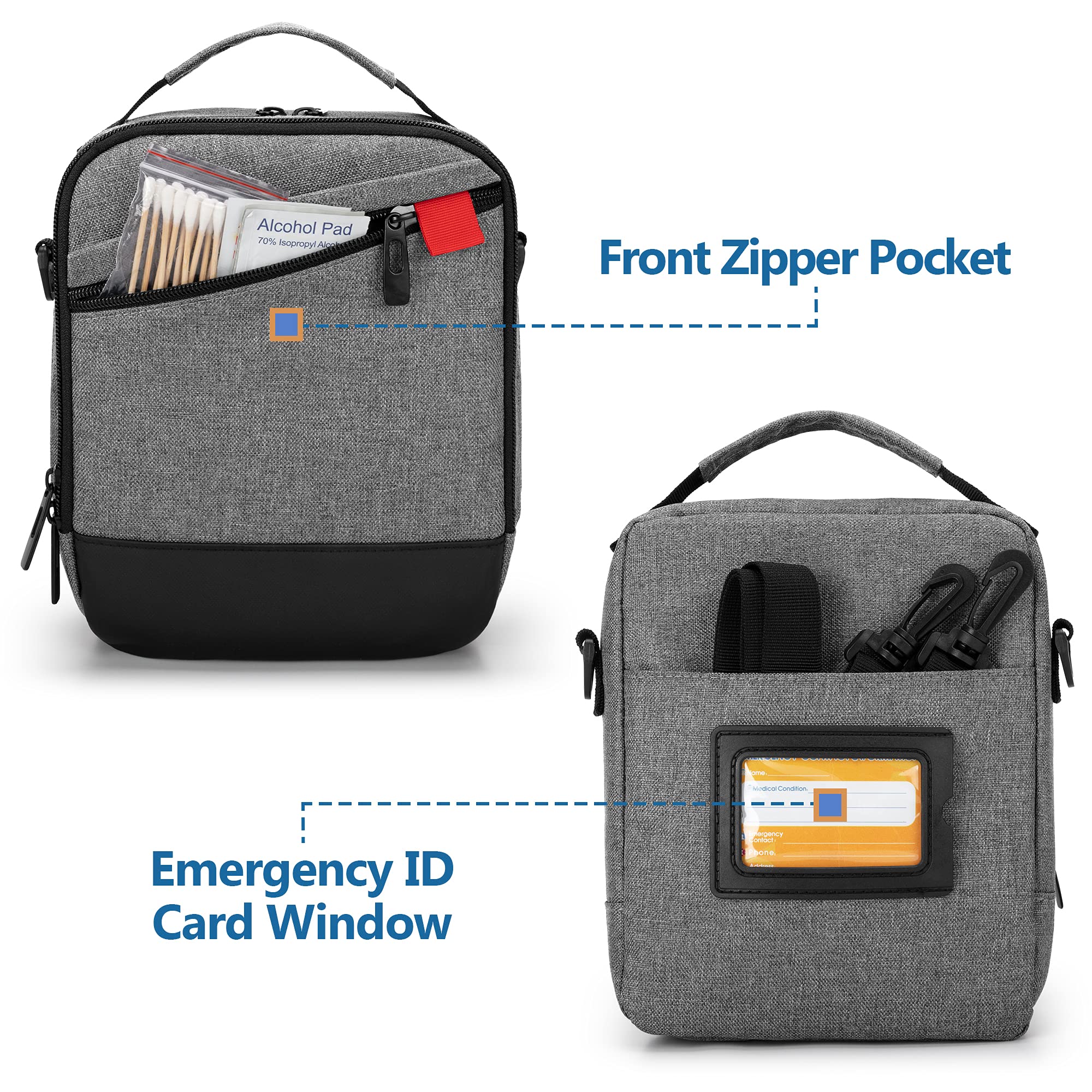 CURMIO Borsa termica per insulina da viaggio, borsa per alimenti per il diabete con tracolla per penna per insulina, glucometro e forniture per diabetici, Grigia (solo borsa)
