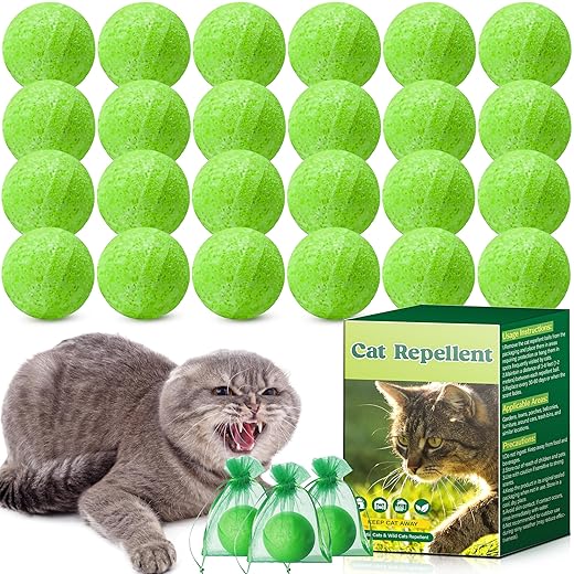 24 Pack Cat Repellent Balls for Outdoor Use, Natural Plant-Based Scent Deterrent, Long-Lasting Protection for Garden, Yard, Flower Beds & Trash Areas