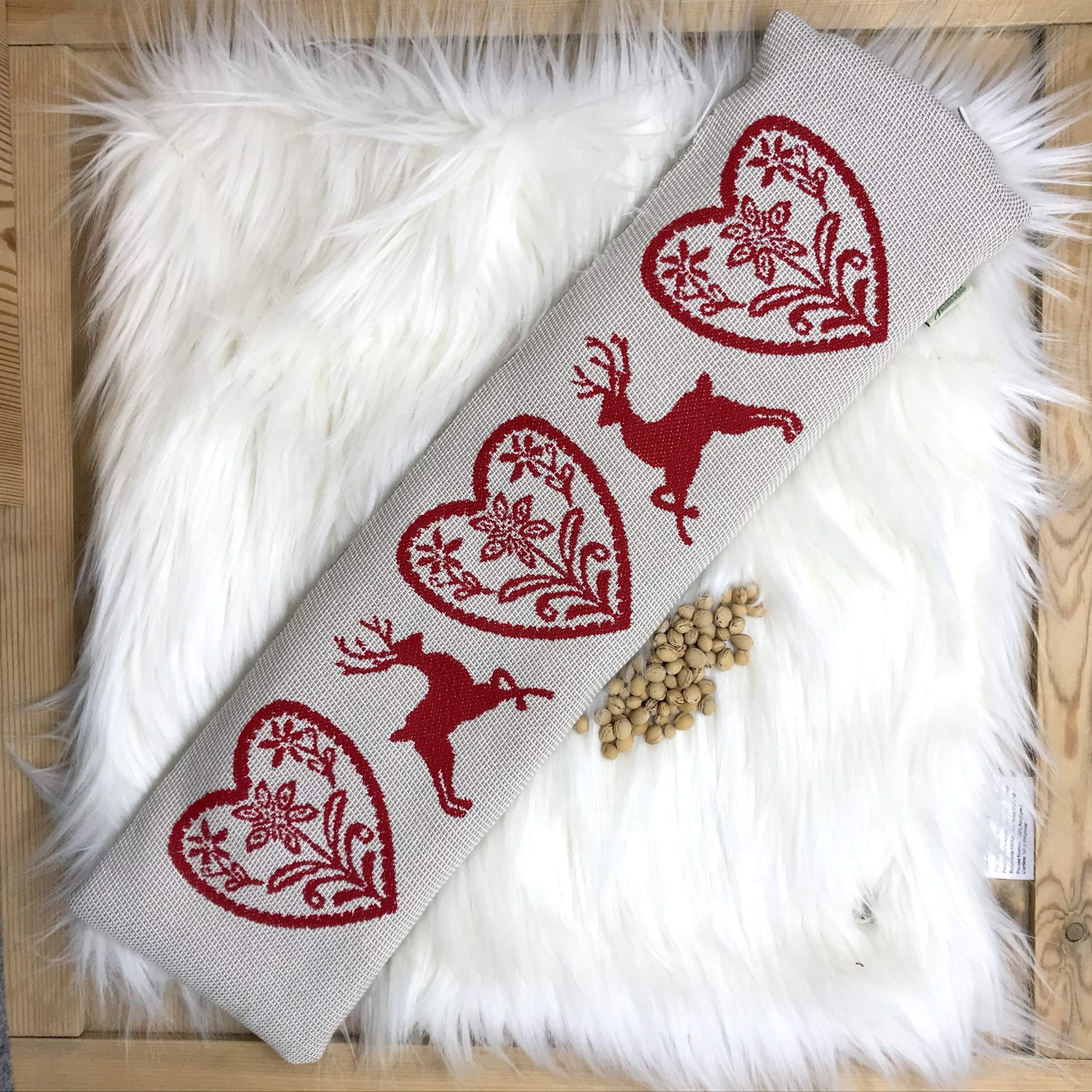 GAIDRA Cuscino BENESSERE con NOCCIOLI di CILIEGIA sfoderabile - jacquard in 100% cotone - 51 x 14 cm - qualitá artigianale dall' Alto Adige - stile tirolese montagna - cervi e cuori