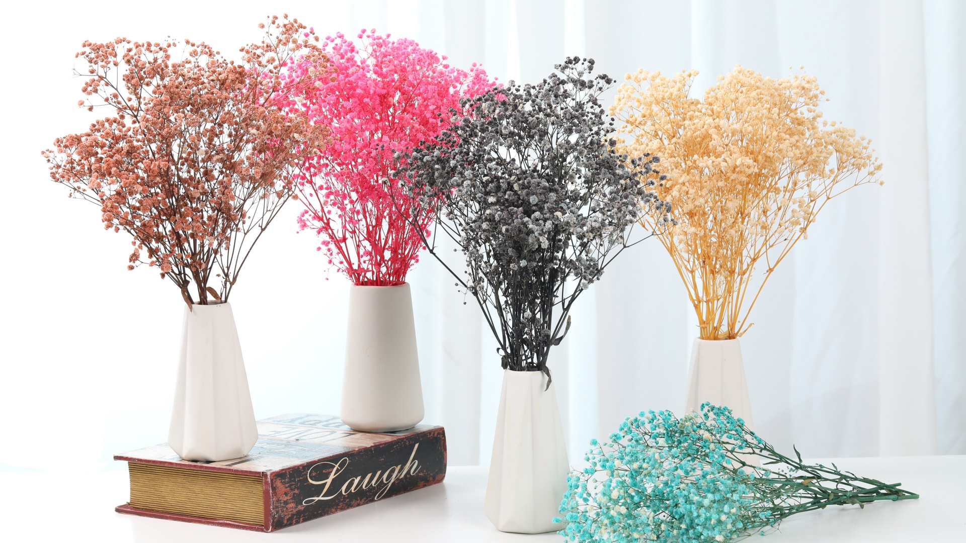 Ramo de flores secas Babys Breath 17 pulgadas naranja miniatura 7
