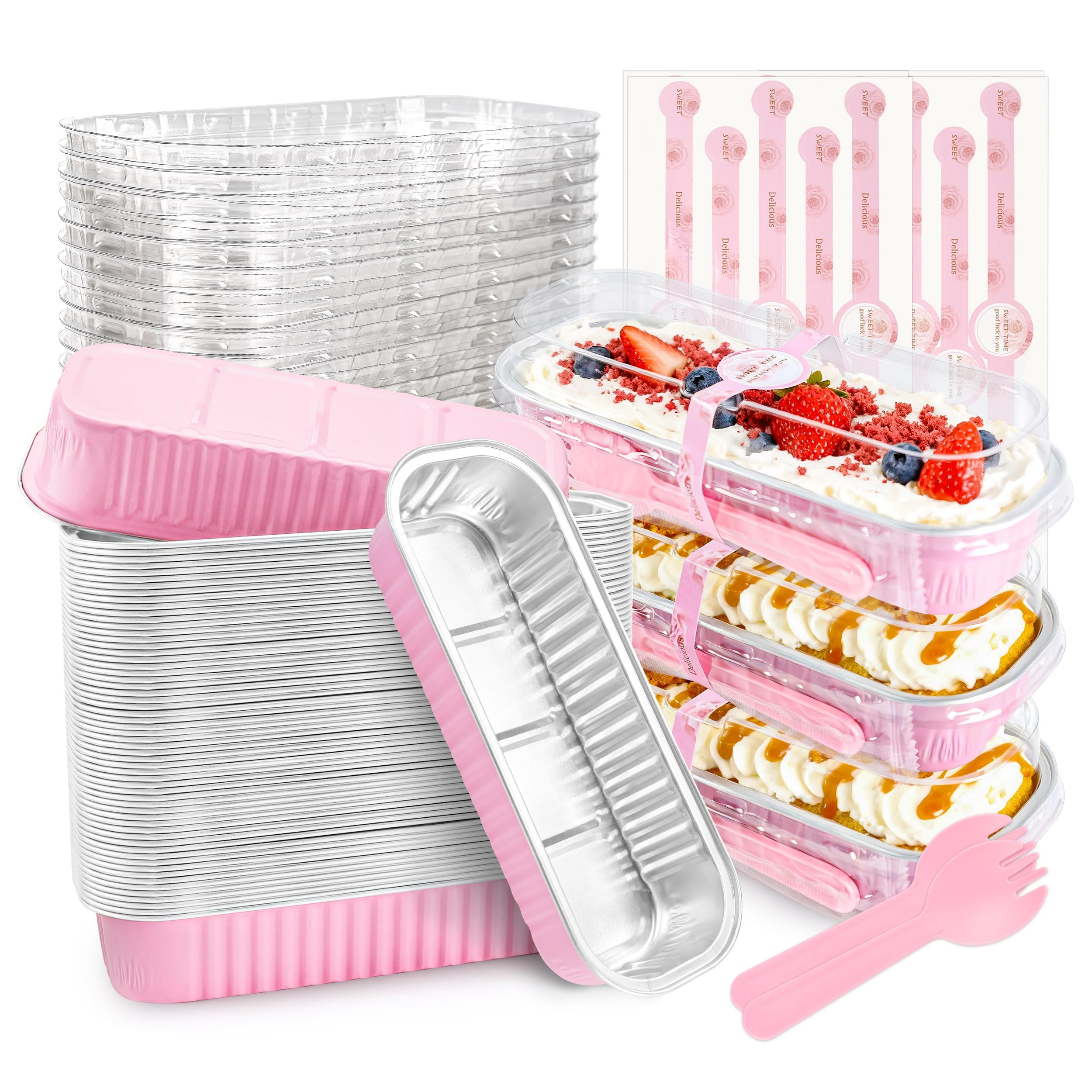 NPLUX Mini Loaf Pans with Lids, 400 Pack Pink 6.8oz for Party Favors