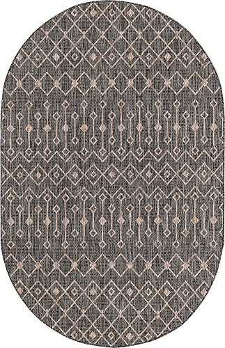 Vista 705 de Unique Loom Alfombra Colección enrejado Marroquí Celosía Transicional Interior y Exterior, Polipropileno Gris carbón/natural