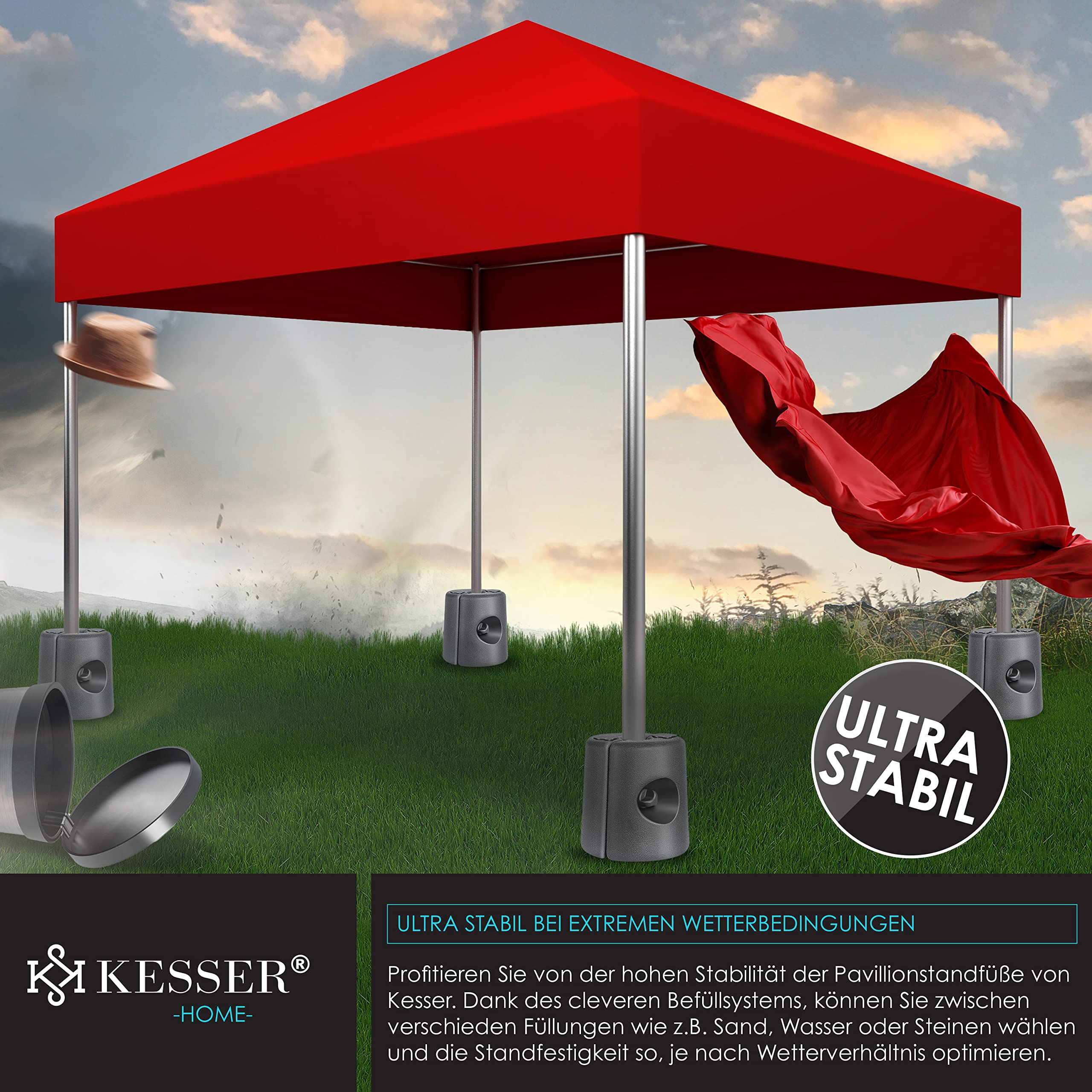 KESSER® Soportes para Pabellón Conjunto de 4 Soportes | de Pabellón Rellenables con Agua/Arena 22 x 22 x 25cm Pesos HDPE para Estabilización de Carpas de Jardín Cenadores, Antracita