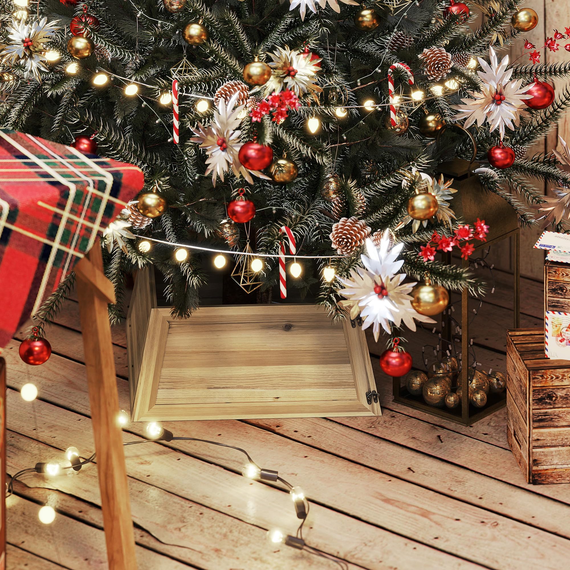 HOMCOM Weihnachtsbaumrock 65 x 65 cm Weihnachtsbaum Kragen in Naturholz | Aus Tannenholz, Weihnachtsbaumkorb, Für Party, Für Weihnachten
