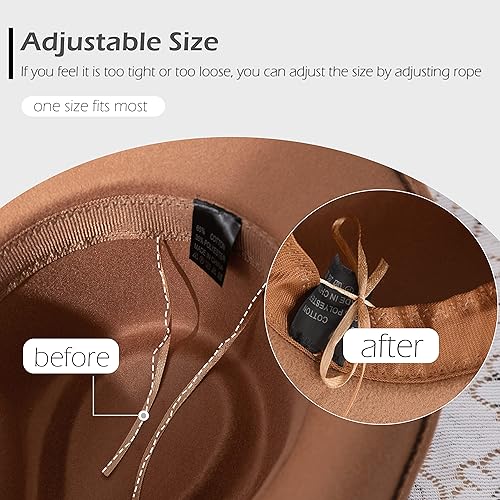 Miniatura 5 de Gossifan Sombrero de vaquero occidental de fieltro de ala ancha para mujer y hombre Fedora para mujer y hombre