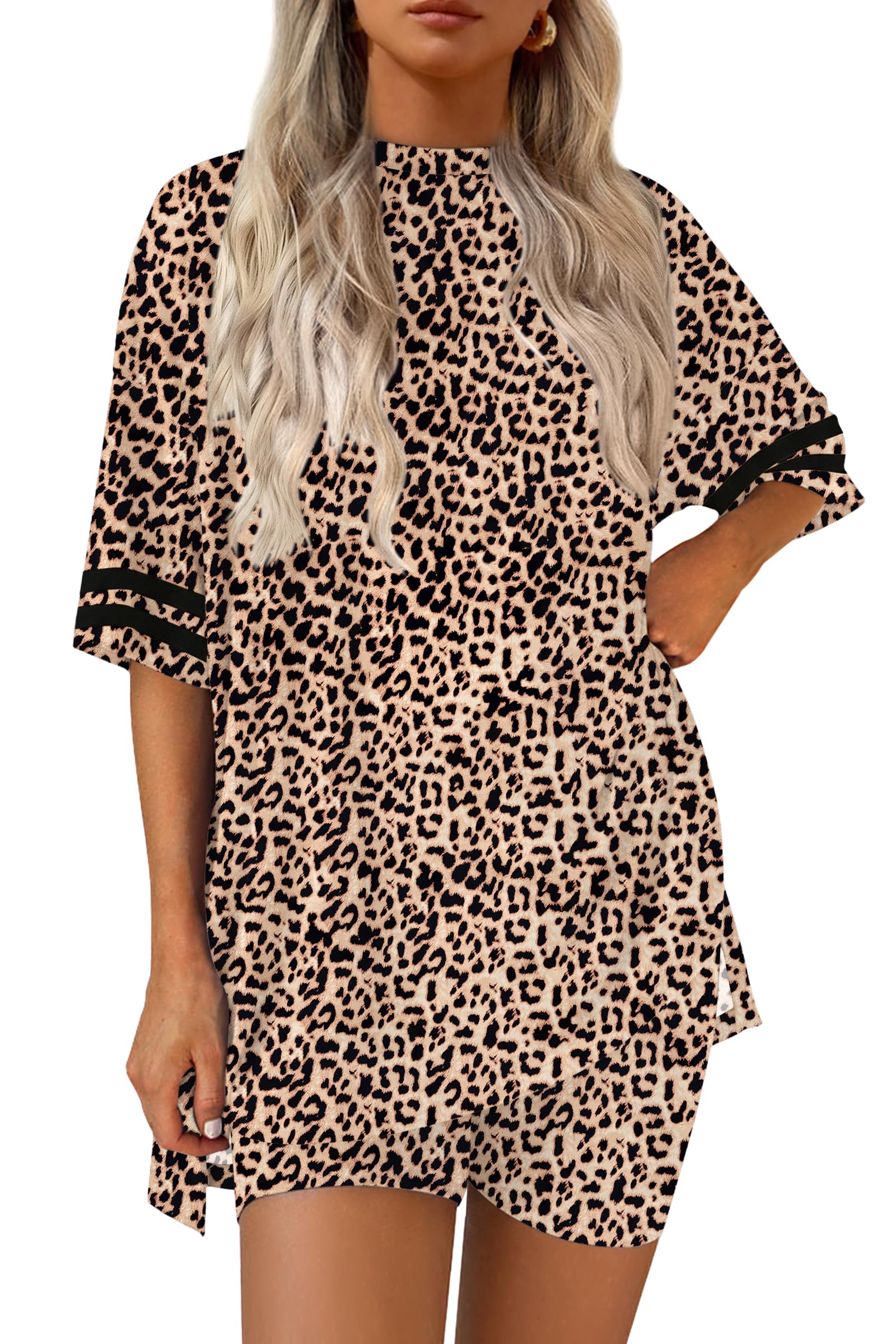 Ekouaer Womens Pajamas Casual 2 Piece Short Sleeve Biker Shorts Lounge Set