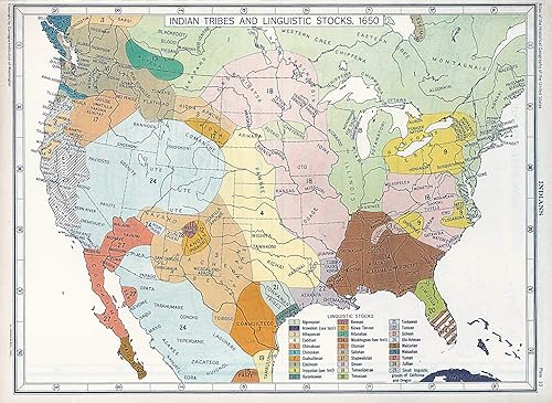 Miniatura 7 de 1650 tribus nativas americanas de Estados Unidos mapean idiomas indios, póster de acciones lingüísticas, póster histórico sin marco, decoraciones de