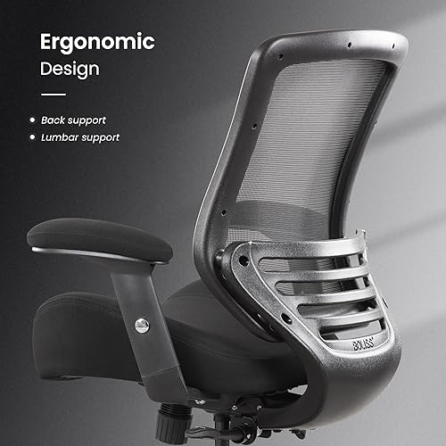 Miniatura 6 de BOLISS Silla ergonómica de malla de 400 libras con brazos ajustables para escritorio y computadora de oficina (negro) Tela negra del marco