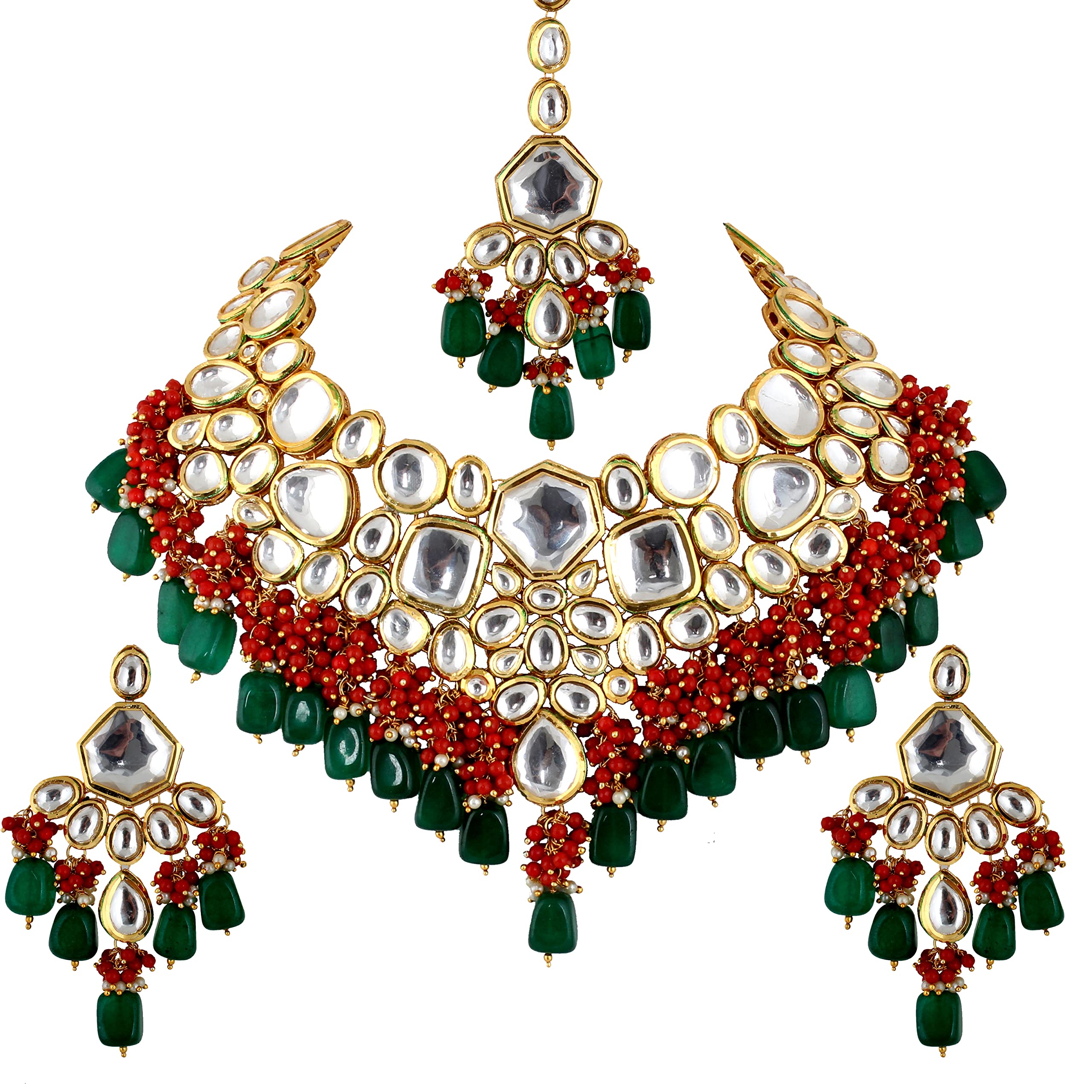 Lucky Jewellery Meenakari 18K Gold plated Multi color Uncut dibbi Kundan Combo Necklace Set (B0BFHSBK17) Amazon Price History, Amazon Price Tracker