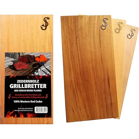 Räucherbretter im 3er Set aus reinem Zedernholz von „SJ“ – Grillbretter zum Grillen aus Red Cedar - 100% natürliche Aroma Holz Planken, Räucherplanke/Grillplanken zum Veredeln von Grillgut