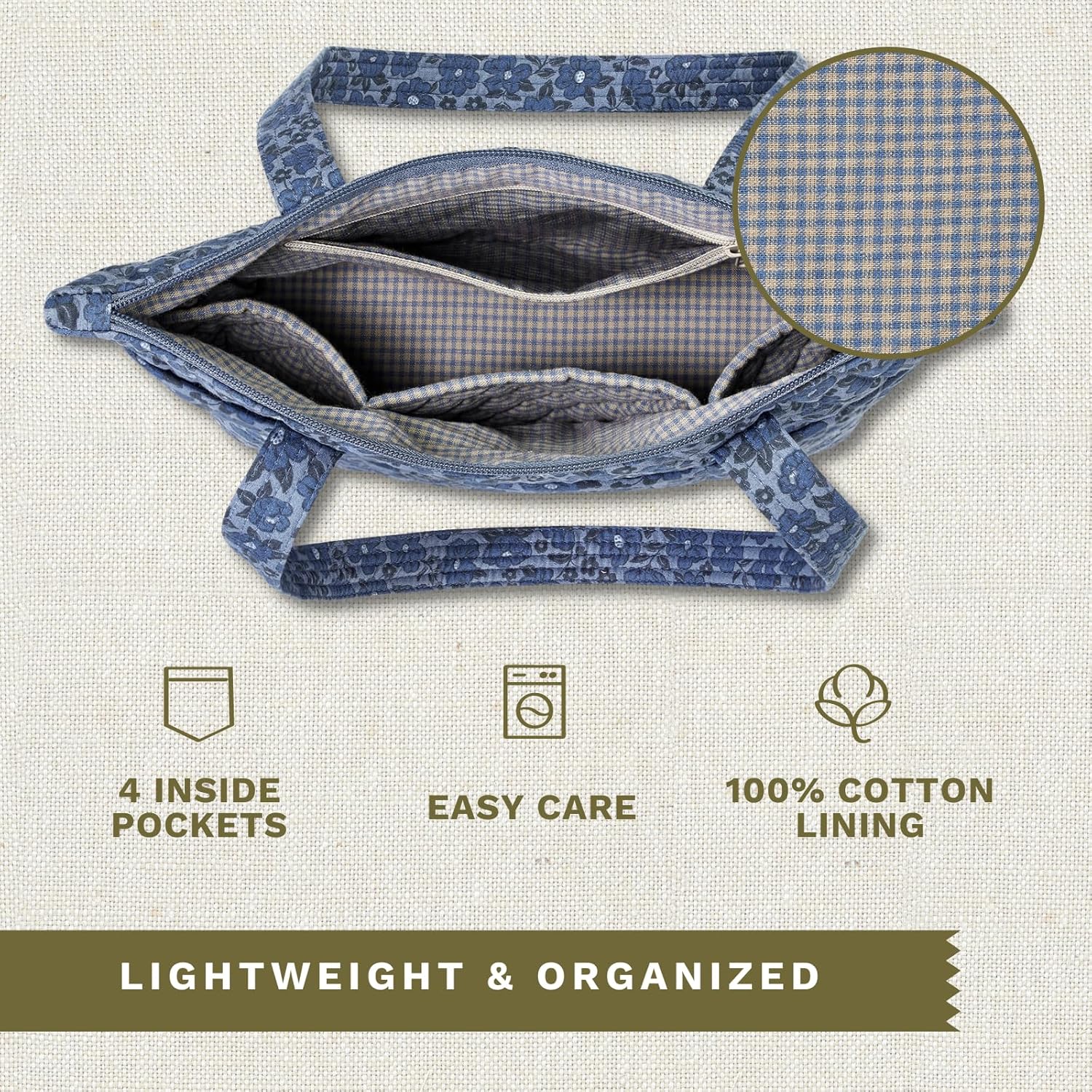 Bella Taylor Small Tote, Quilted Purse for Women, Lightweight Fabric Handbag, 10 Pockets, Zip Top - Image 4