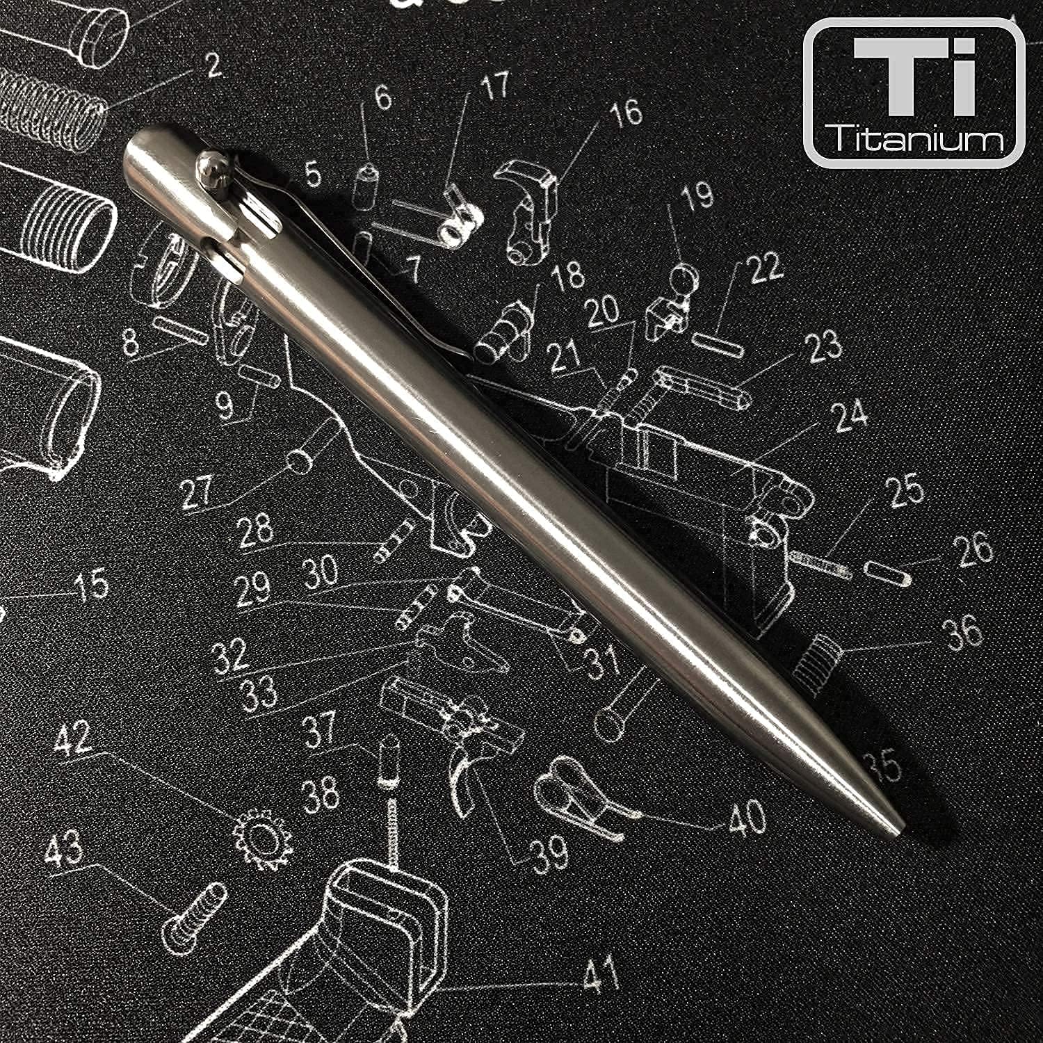 Bastion Titanium Pen Plus 6 Gel Blue Ink Refill | Lightweight Bolt Metal Fine Point (0.5mm) for Women & Men Ballpoint Pen Combo Gift Set