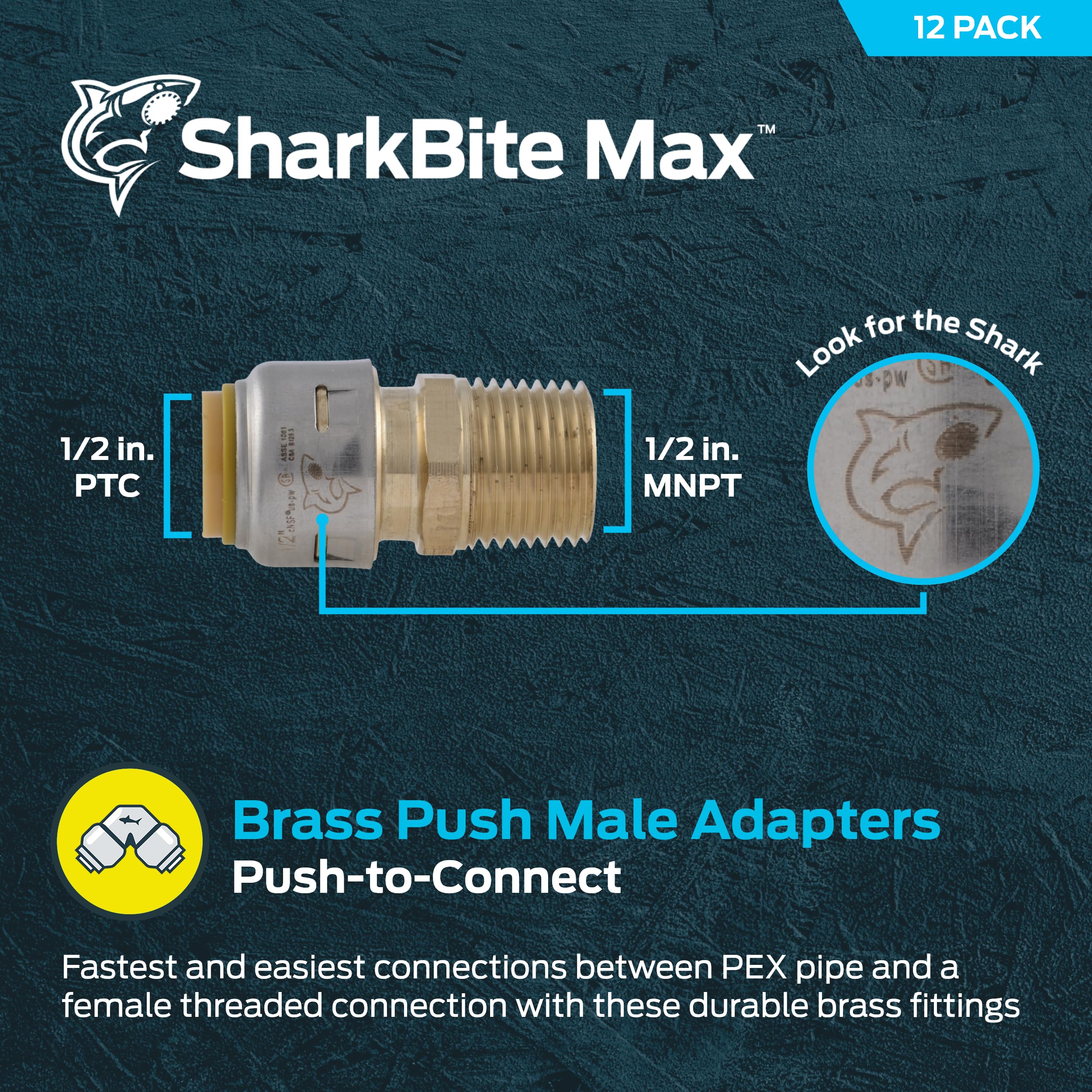 SharkBite UR120 Brass Push Male Adapter, 1/2 inch - Image 2