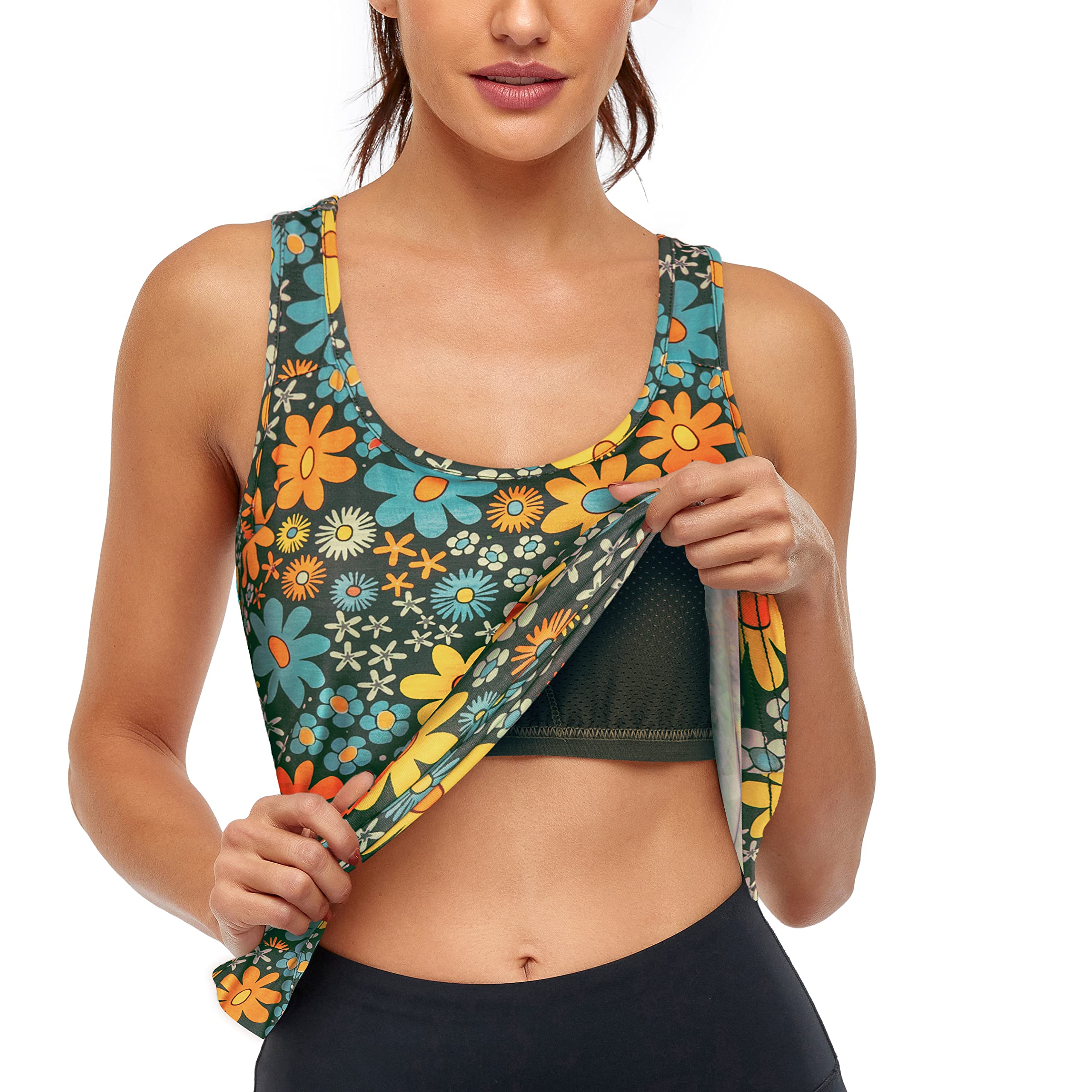 Cestyle Camiseta sin mangas para mujer con brasier integrado, espalda cruzada, yoga, entrenamiento, deportes, ropa deportiva