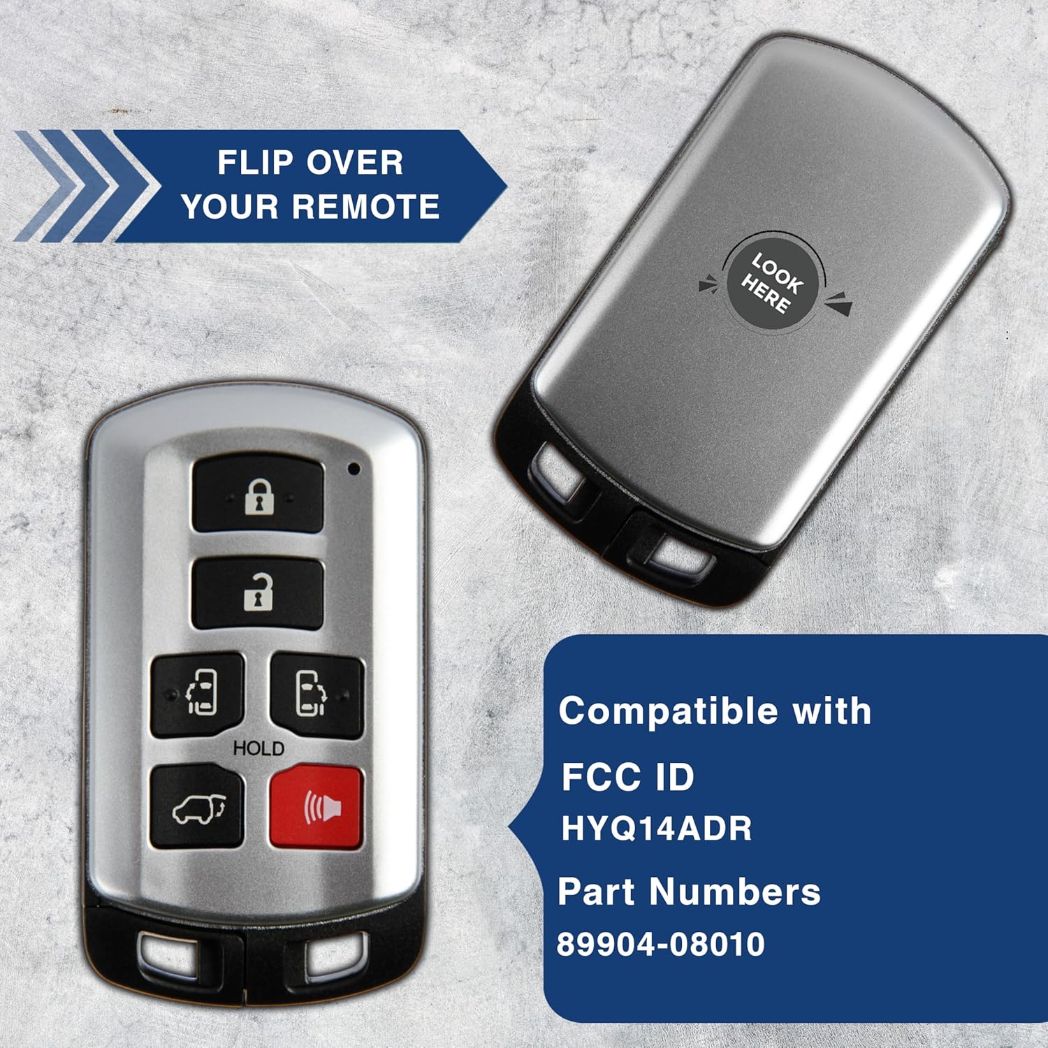 KeylessOption Key Fob Replacement for 2011 2012 2013 2014 2015 2016 2017 2018 2019 2020 Toyota Sienna Keyless Entry Remote, 6-Button HYQ14ADR, Locksmith Program Required - 2 Pack